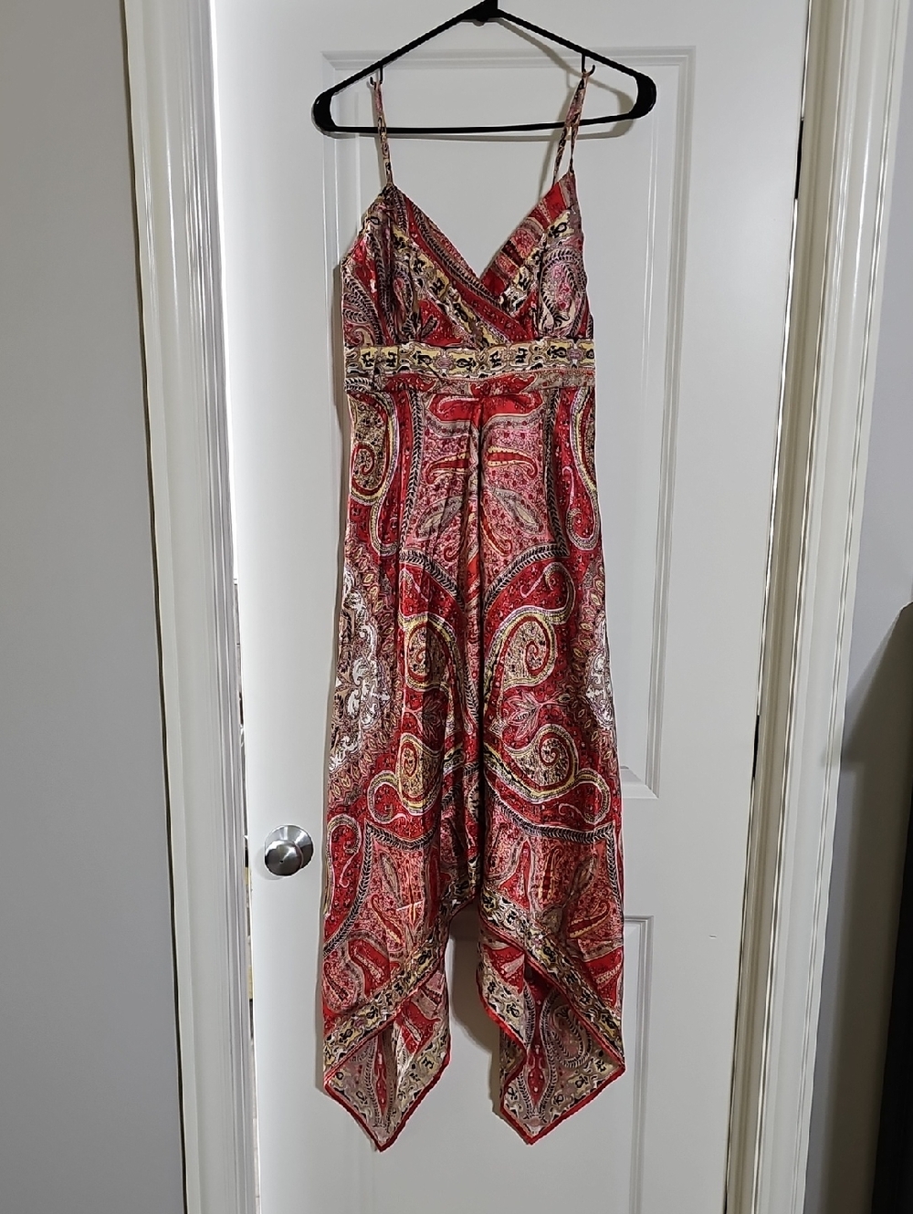 NWT Chaundry Handkerchief Dress Spaghetti Strap Boho Small Paisley Midi